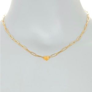 14K Gold Paperclip Chain Heart Necklace